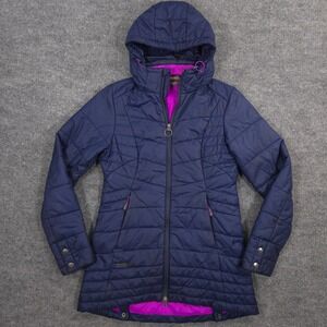 Outdoor Research Breva Parka Jacket Womens Small Blue Quilted Hooded Insulated